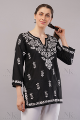Noorkasni Hand Embroidered short pure cotton Kurti - NoorKasni Collections